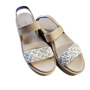 Rothy's the lightweight wedge platform sandals, color tan, size 7.5